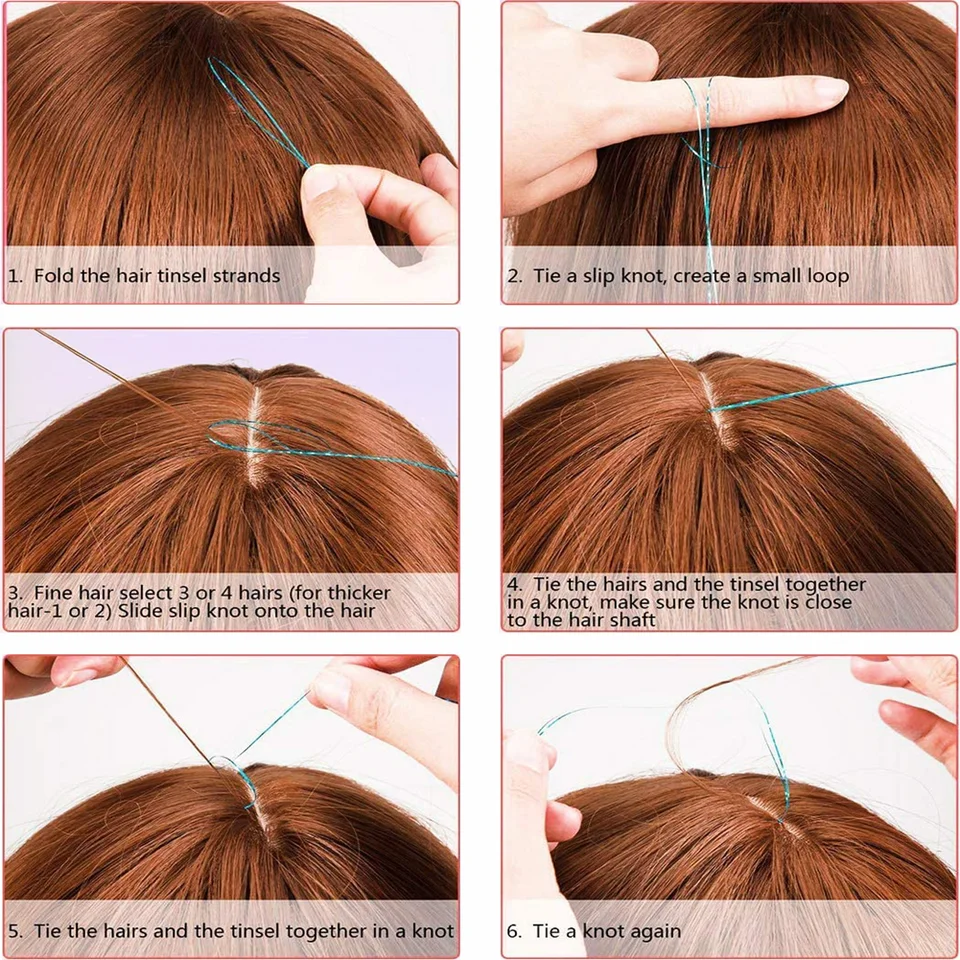 Tinsel para cabello (46 pulgadas, 5 piezas), extensiones para niñas y mujeres, hadas, holográfico sintético 6