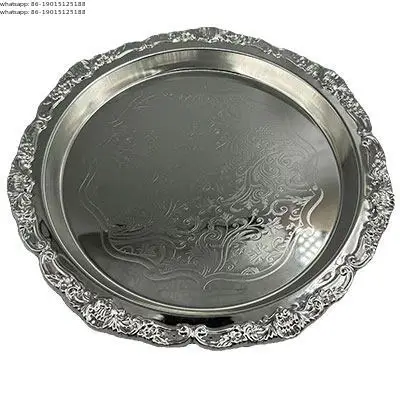 

Ретро-поднос для стейков и морепродуктов из нержавеющей стали с серебряным покрытием, круглый, плоский