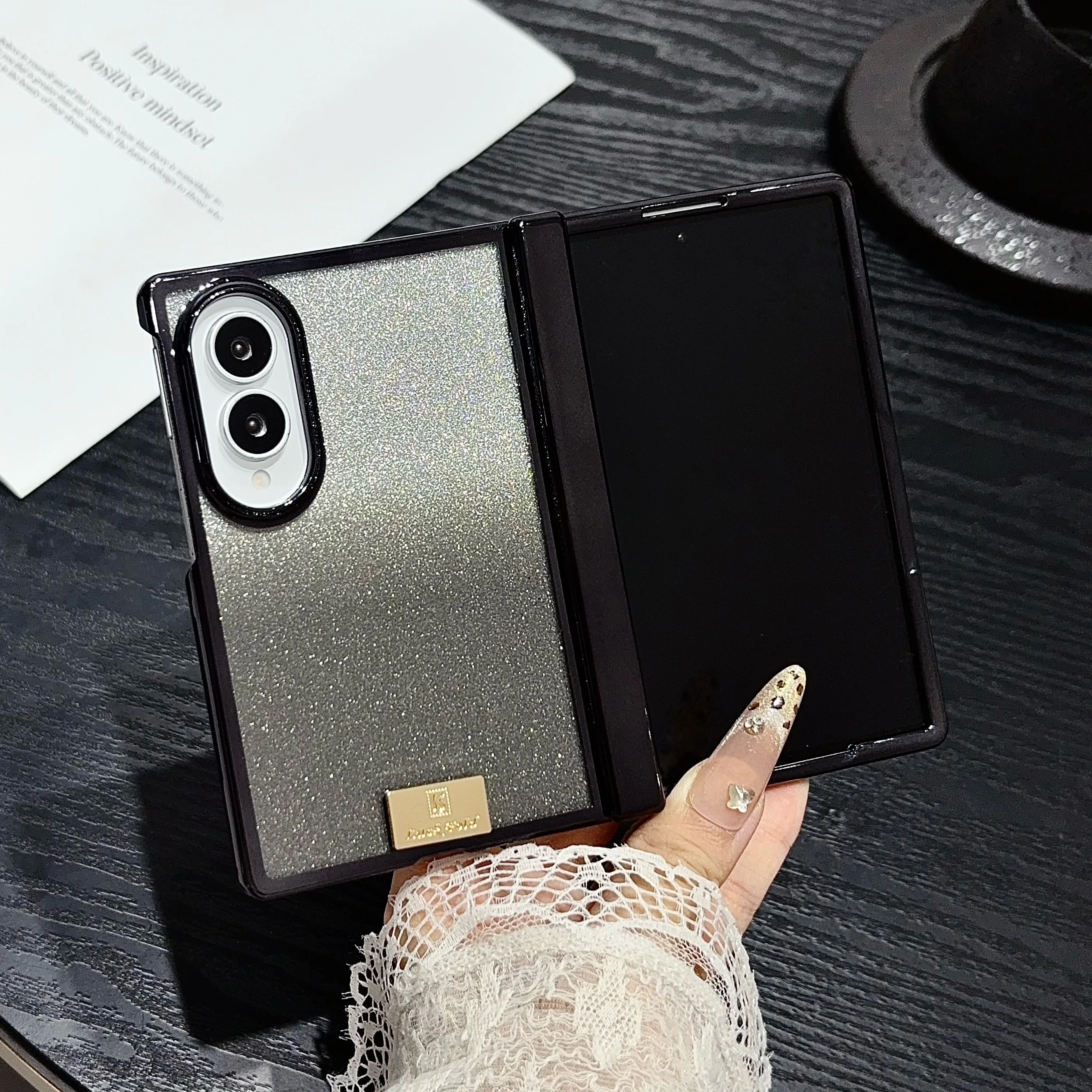For Samsung Galaxy Z Fold 8 Fold 8 Wide Shockproof Glitter Gradient Phone Case With Hinge Protector Electroplated Phone Cover