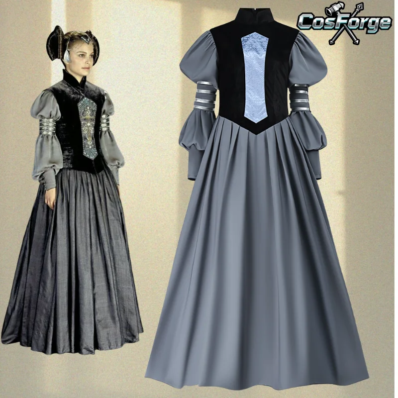 

Woman Amidala Cosplay Costume Gray Black Dresses Halloween Carnival Princess Cos Padme Amidala Customized Clothes Disfraz Mujer