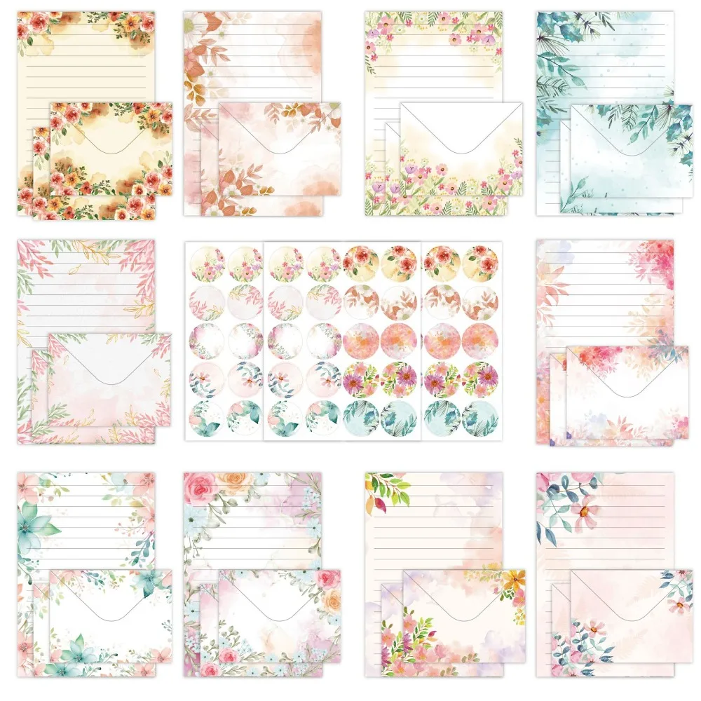 

160pcs Watercolor Letter Paper and Envelope Set Invitation Card DIY Postcards Stationery Writing Paper Vintage Artistic Design
