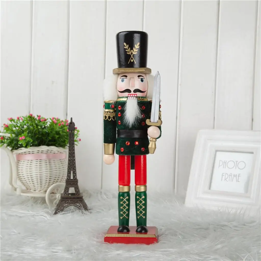 Handpainted 30cm Wooden Costume Nutcracker King Soldier Figures Figurine Home Ornaments Kids Christmas Gift Green