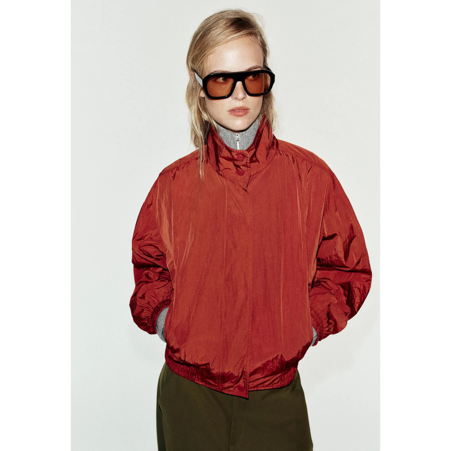 Fashionable Pilot Jacket Women's Stand Collar All Match Zipper Short Coat Polyester Fiber Long Sleeve Autumn New Arrival