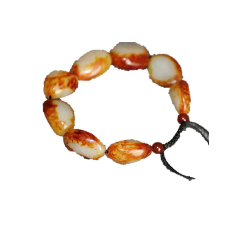 White seed , Hetian jade natural shape with skin, handmade woven bracelet