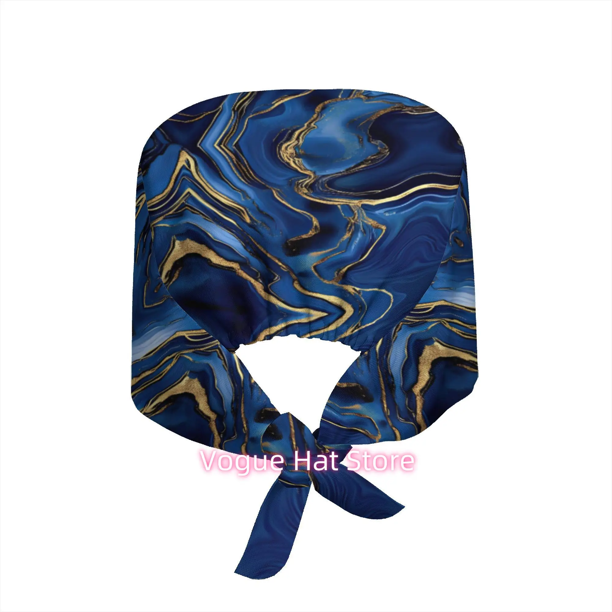 1pc of Holiday-Themed Work Cap Featuring a Blue Agate Design with Golden Veins, Showcasing a Fluid Art Pattern And Marble Textur