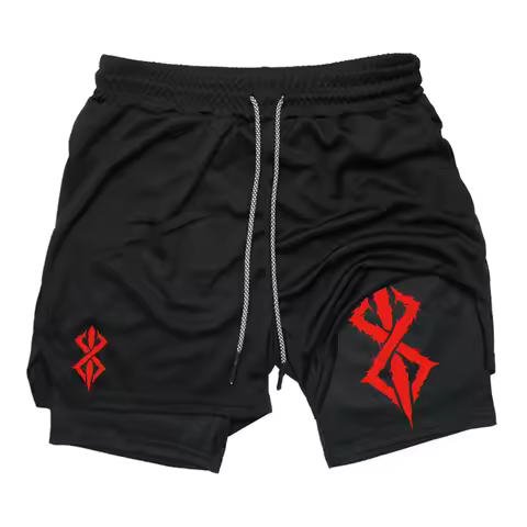 Anime Berserk Shorts for Men Gym Workout Running 2 in 1 Performance Shorts with Phone Pocket Quick Dry Breathable Lightweight