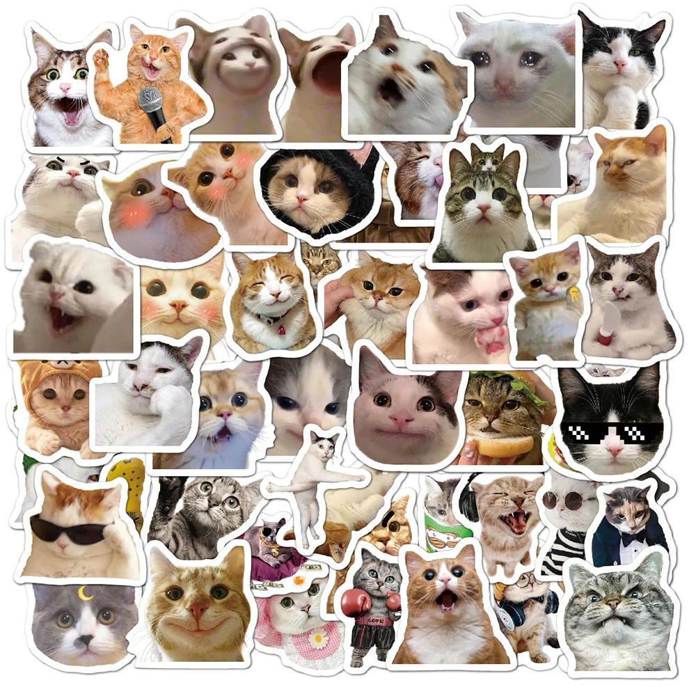 10/30/50pcs Funny Cat Meme Cartoon Stickers Kawaii Anime Sticker Waterproof Suitcase Bike Guitar Notebook Decals Fun for Kids