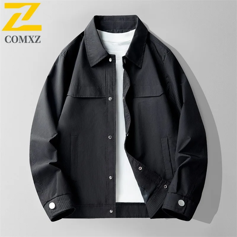 

COMXZ простая брендовая куртка с воротником-стойкой для мужчин, ветрозащитное мотоциклетное пальто для путешествий на открытом воздухе, однотонное уютное легкое осеннее пальто