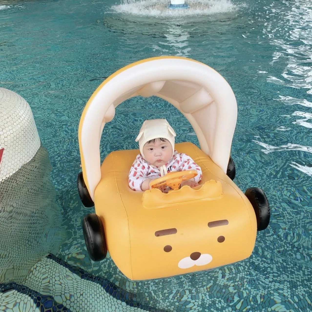 Baby Swimming Float with Safety Seat Inflatable Kids Floating Toys Pool Floats Swim Ring with removable awning Awning Car Seat