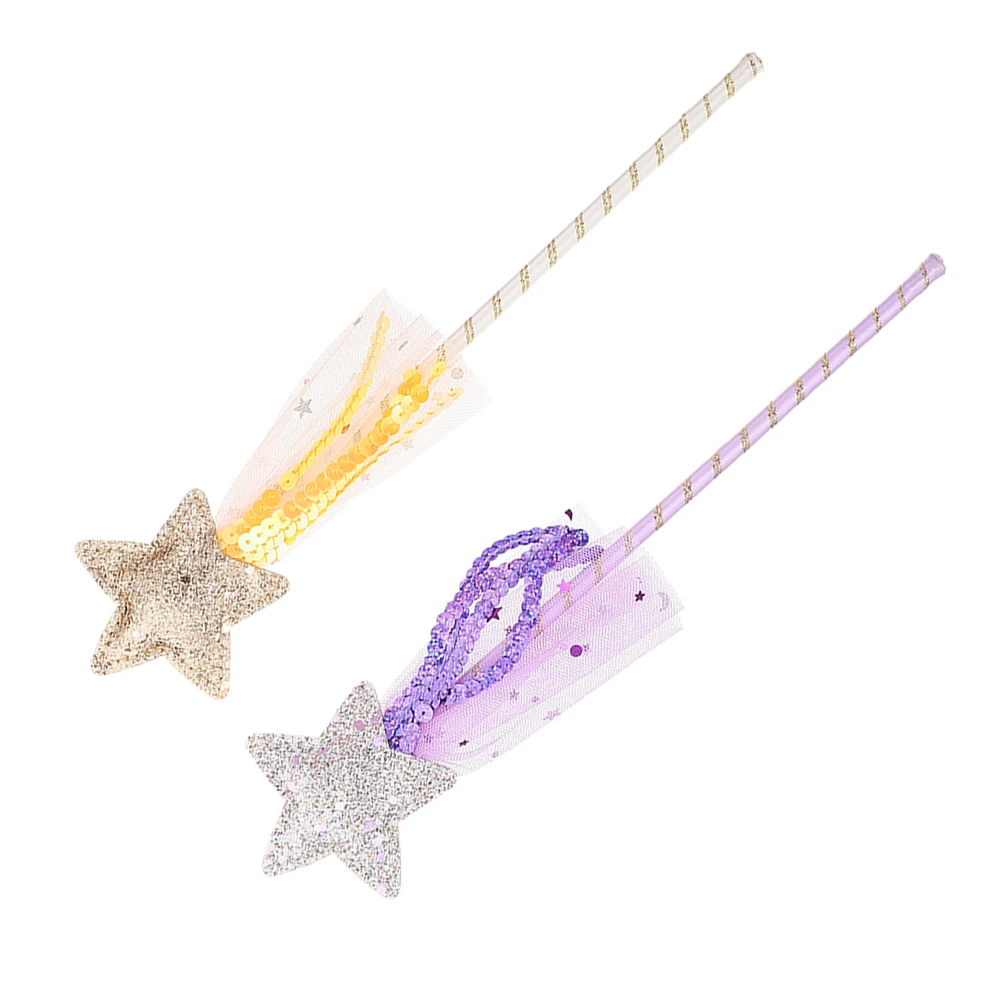 

2pcs Fairy Stick Toys Kids Stage Performance Prop Purple Gold Star Wand PVC Wands for Girls Halloween Cosplay Accessories