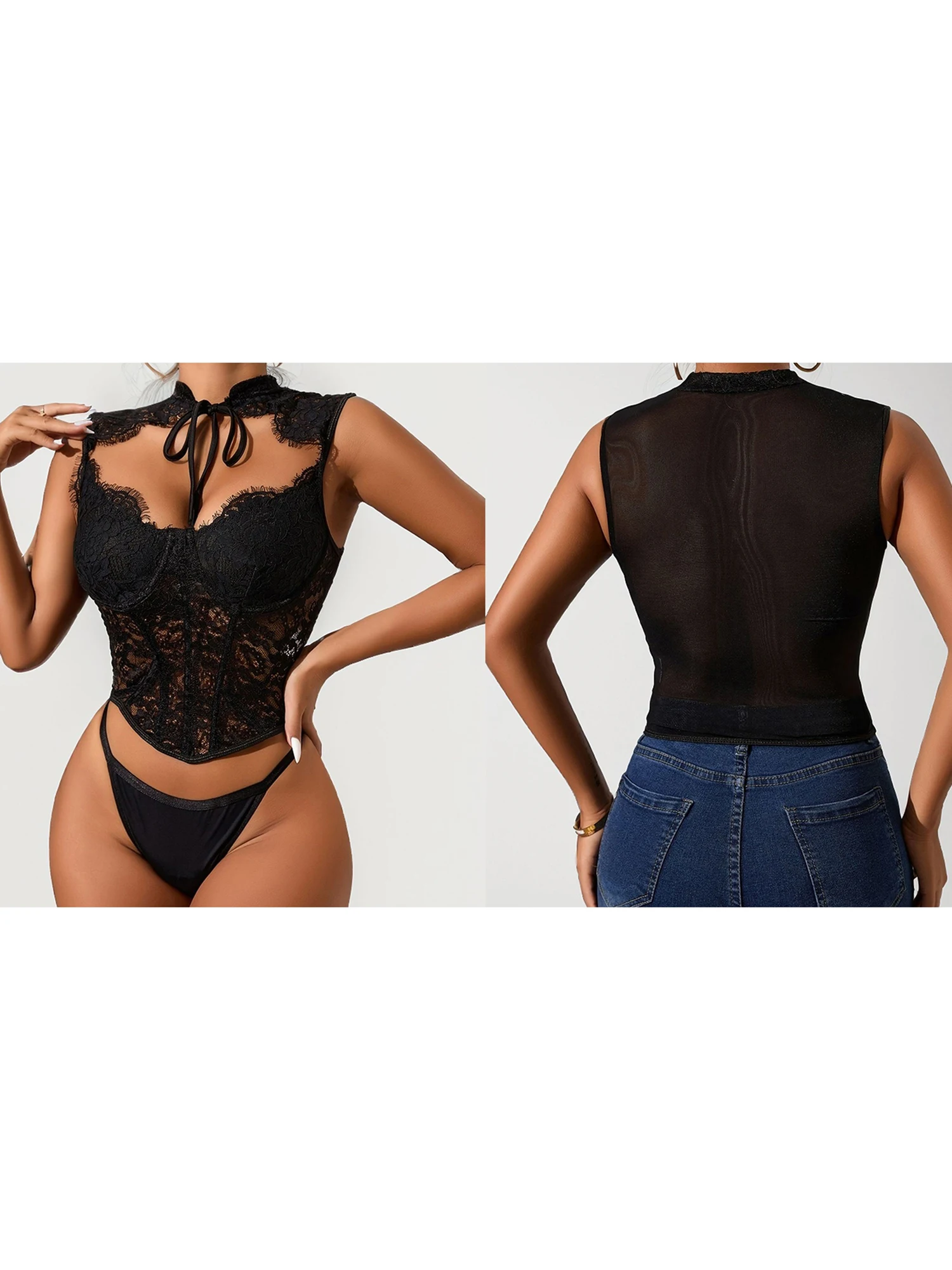 

Sexy Lace Bustier Lingerie Set with Garter Belt and Thong for Women Avidlove Bralette Crop Top and Panty Outfit for Date Night