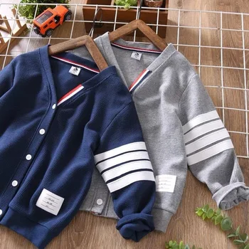 Kids Striped Cotton V-Neck Cardigan 5 New Children's Spring Autumn Striped Knit Sweater Long Sleeve Boys Girls Cotton V-Neck Cardigan Sweaters Kids Coat 3-13 Years 5