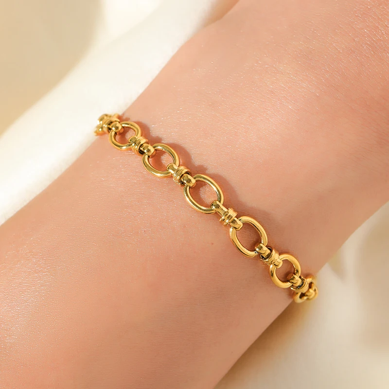 EILIECK 316L Edelstahl Blumen-Schmetterling-Herz-Charm-Armband für Damen, trendiges goldfarbenes wasserdichtes Armband-Schmuckstück. – Detail 10