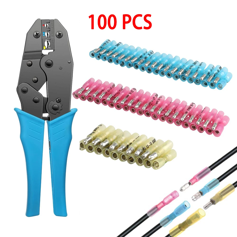 

100/150PCS Heat Shrink Bullet Wire Terminals Crimping Tool Kit- Female&Male Insulated Waterproof Wire Splice Crimp Connectors
