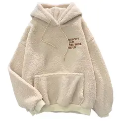 Winter Fleece Pullover Cozy Fall Winter Women's Hoodie with Drawstring Thick Fleece Fabric Embroidered Letter Detail for Warmth