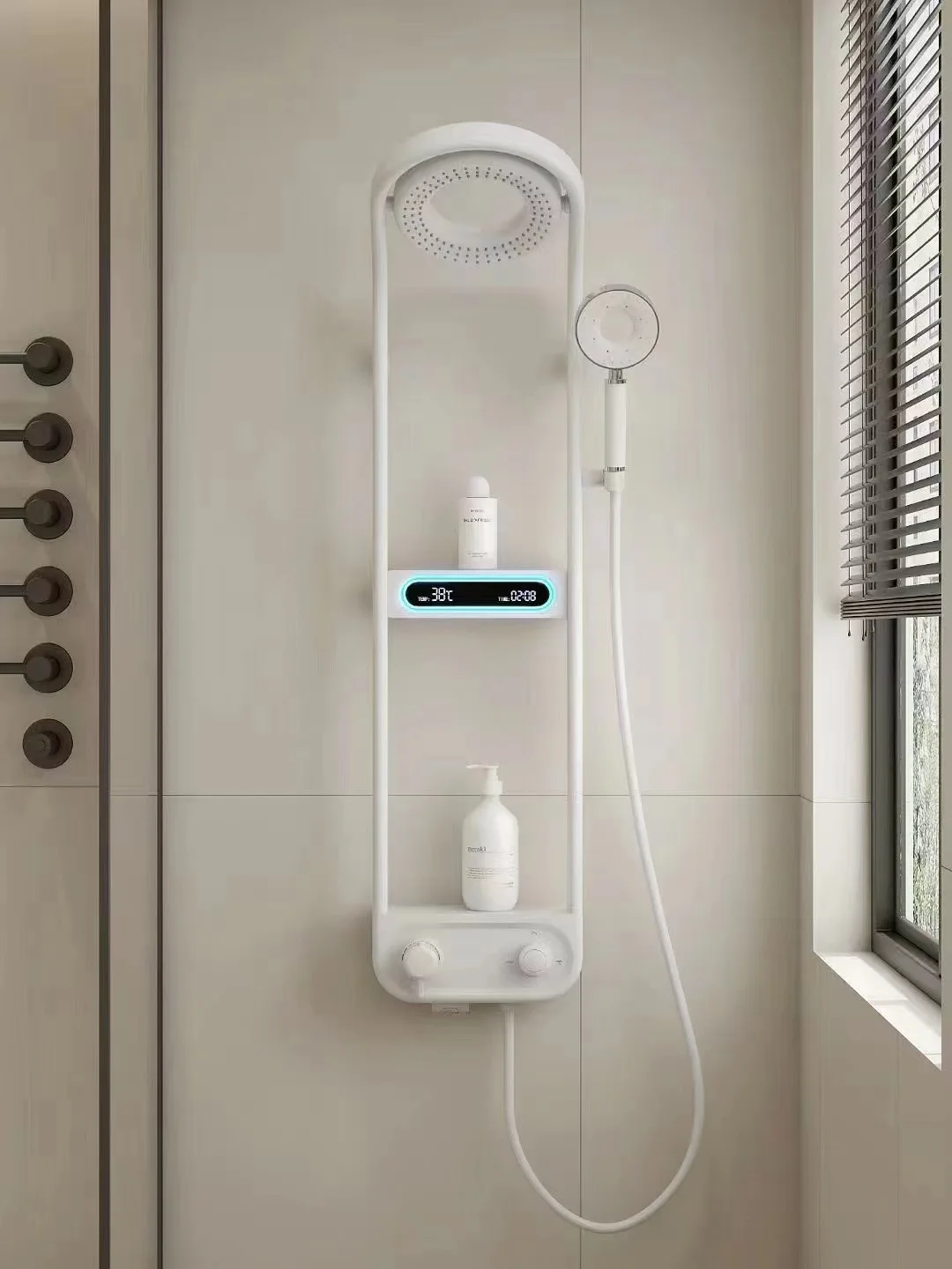 Imagem -03 - Conjunto de Torneira Termostática de Parede Branco Latão Abs Display Digital Chuva do Banheiro