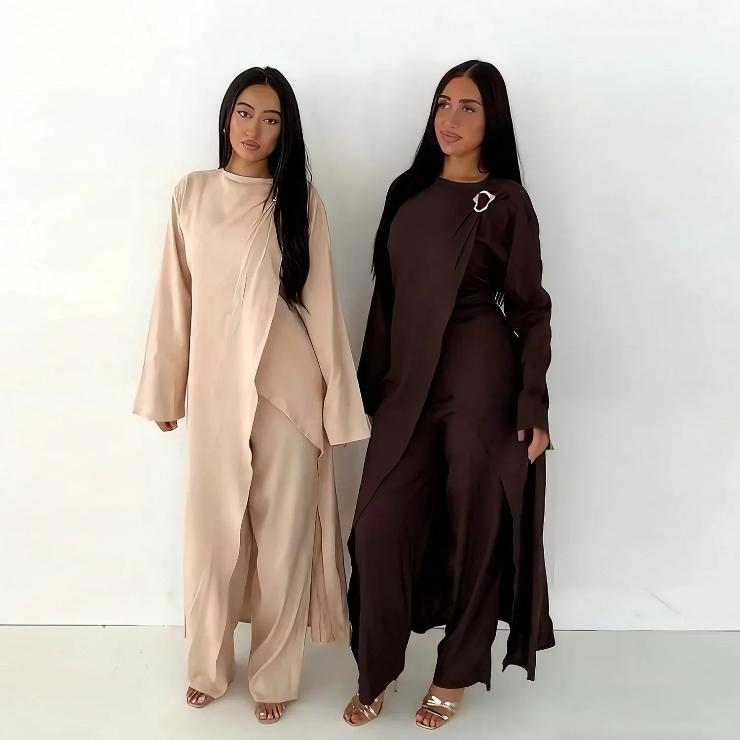 

2PCS Eid Muslim Sets for Women Dubai Abaya Turkey Kaftan Ramadan Islam Clothing Robe Dress Pants Suit Femme Musulmane Ensembles