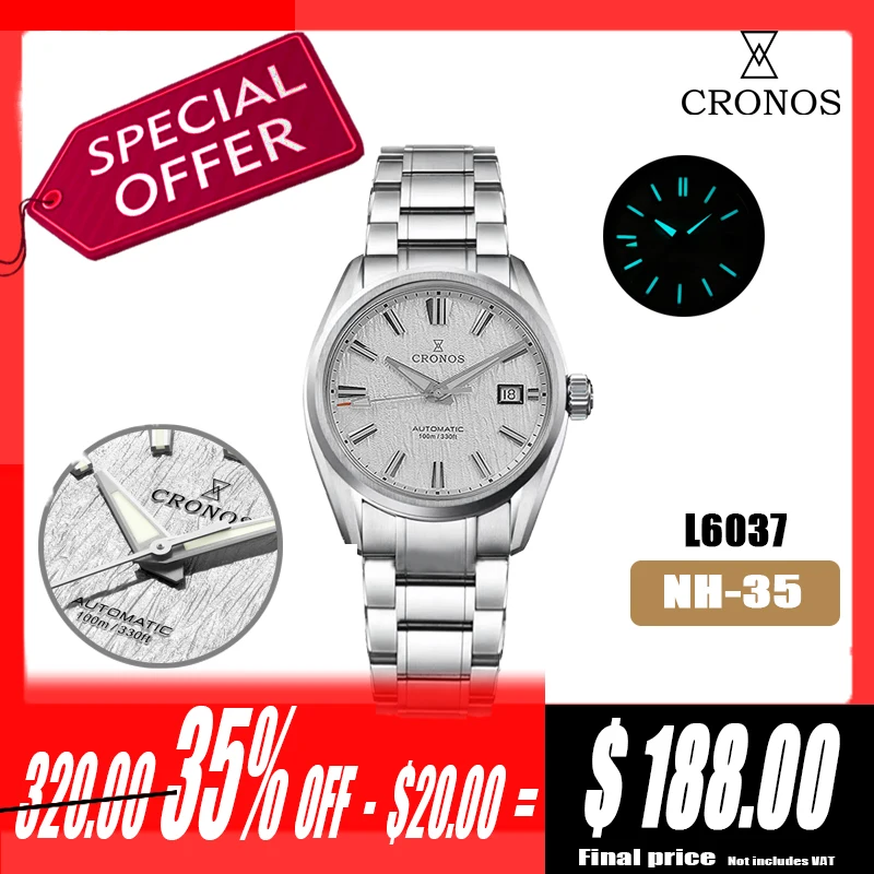 Cronos GS New 39mm Texture Luxury Men Business Dress Watches SW200 Automatic Mechanical Waterproof 100m  Female End Links L6037M