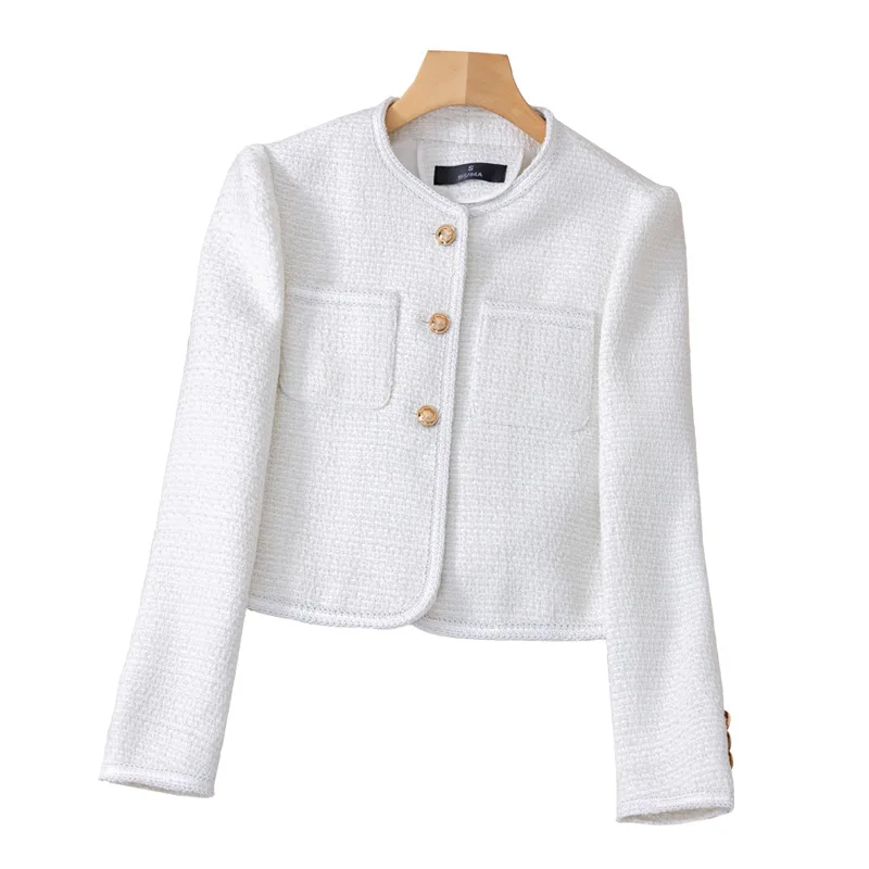 Blazer blanc imbibé pour femme, vêtements de travail, manteau court, robe de Rh, veste, optique féminine, chaud, bureau, affaires, mode printemps, 1 pièce