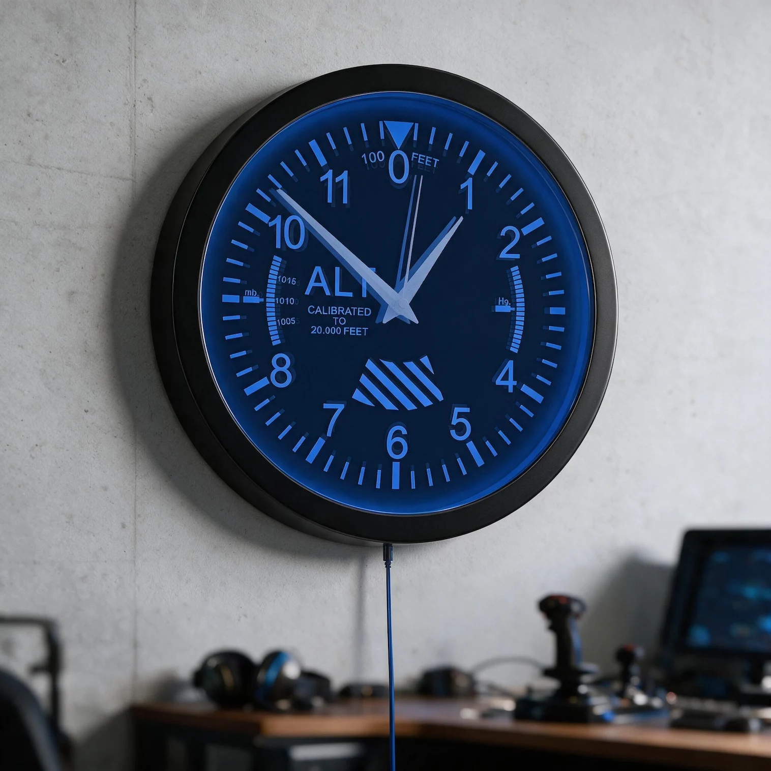Aircraft Altimeter LED Neon Light Wall Clock For Pilot Aviator Flight Decor Man Cave Aviation Cockpit Gauge Luminous Wall Clock