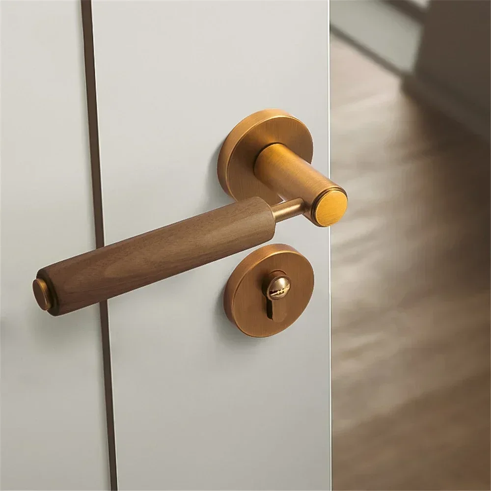 Kunci Pintu Walnut Pegangan Log Kunci Pintu Kamar Tidur Dalam Ruangan Diam Penghisap Magnetik Kayu Solid Kunci Pintu Butir Cina Baru