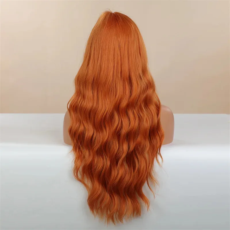 

Wig Orange New Synthetic Wig Big Wavy Bangs Long Curly Hair Halloween Cosplay Daily Wear Full Head Set Elegant Lady Wig