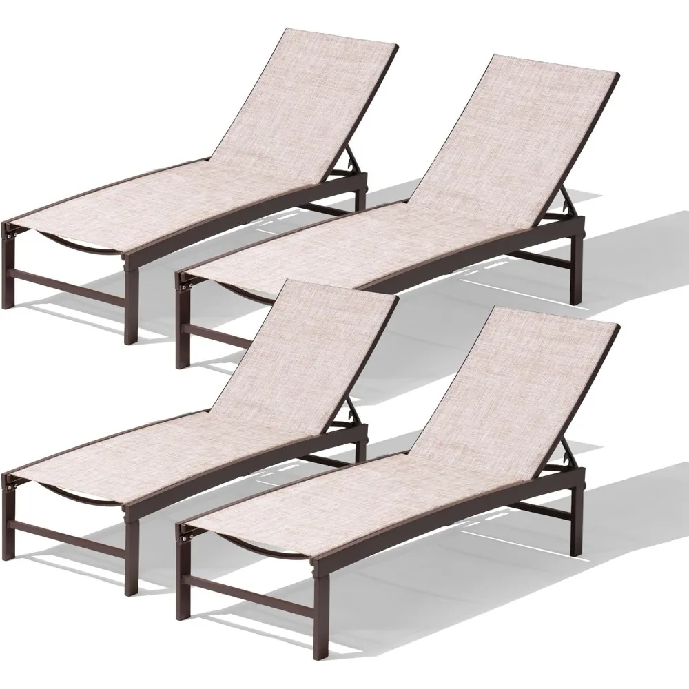 

Aluminum Lounge Chair Outdoor Set of 4 - Pool Chairs and Lounges for Poolside, Waterproof Patio Chaise Chairs with 5 Positions