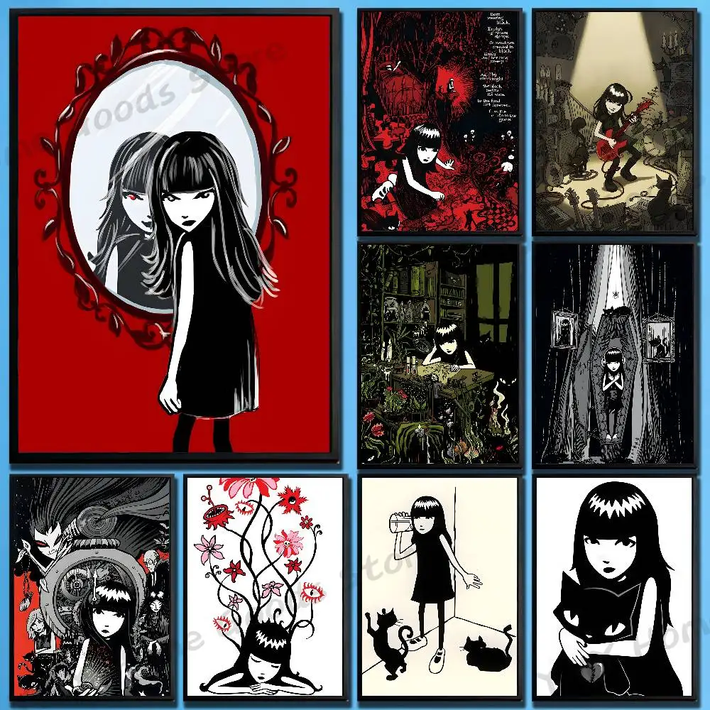 Cute E-Emily the Strange Poster Sticker Classic Art Painting for Home Bedroom Cafe Office Wall Decor