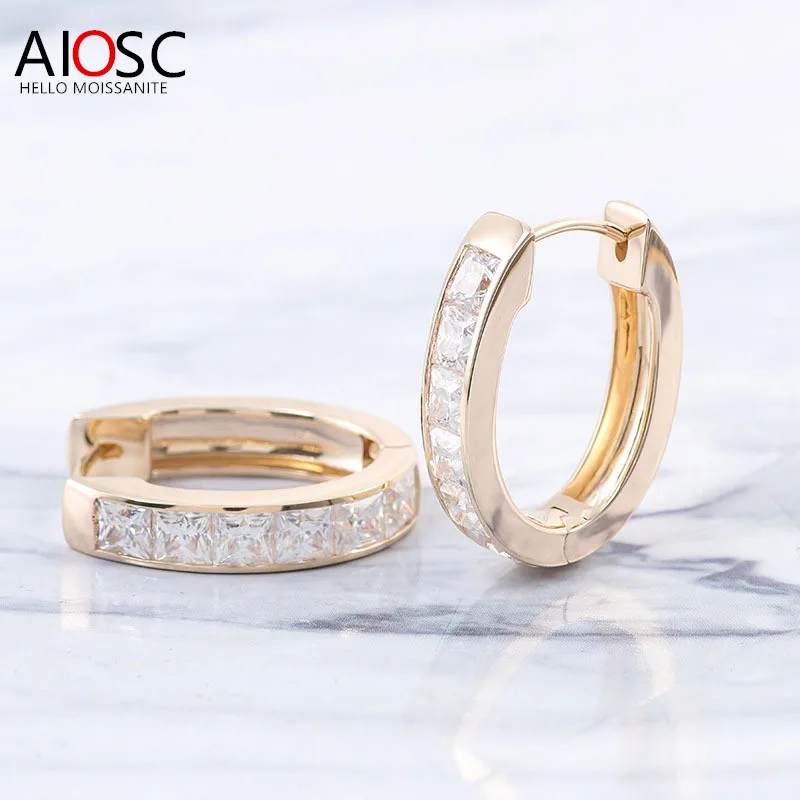 

AIOSC High Quality 4.8ct Moissanite Earrings 14k Hoops Princess Cut with GRA Certificate Passed The Test Pen Fine Jewelry Gifts