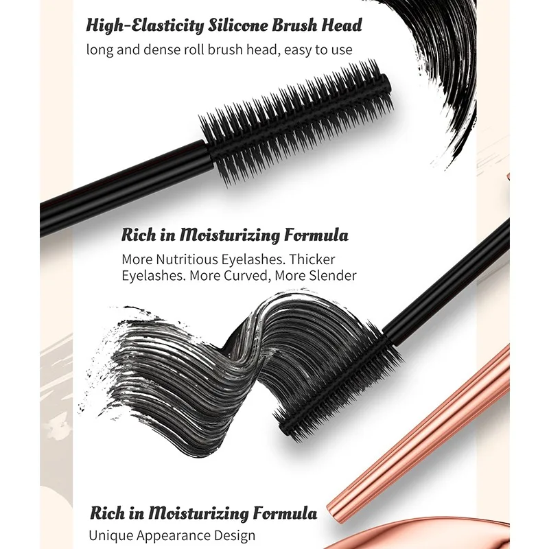 Rímel de ondulação 3D com varinha em forma de calcanhar levanta cachos e alonga os cílios à prova d'água fórmula sem aglomeração para volume natural 1 peça