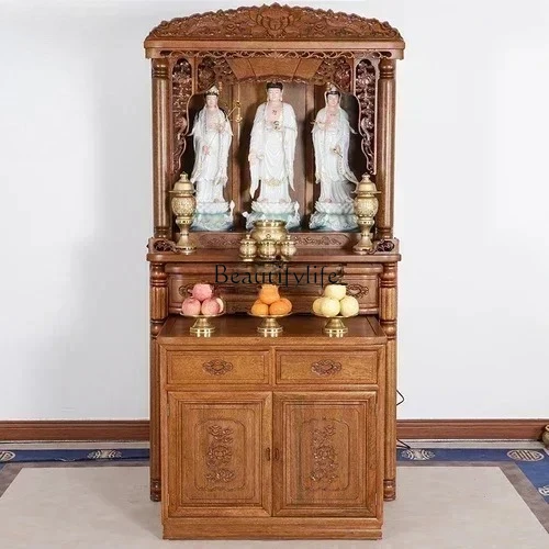 

Solid Wood Altar Buddha Shrine Household Clothes Closet Chinese Buddha Cabinet Altar Bodhisattva Altar