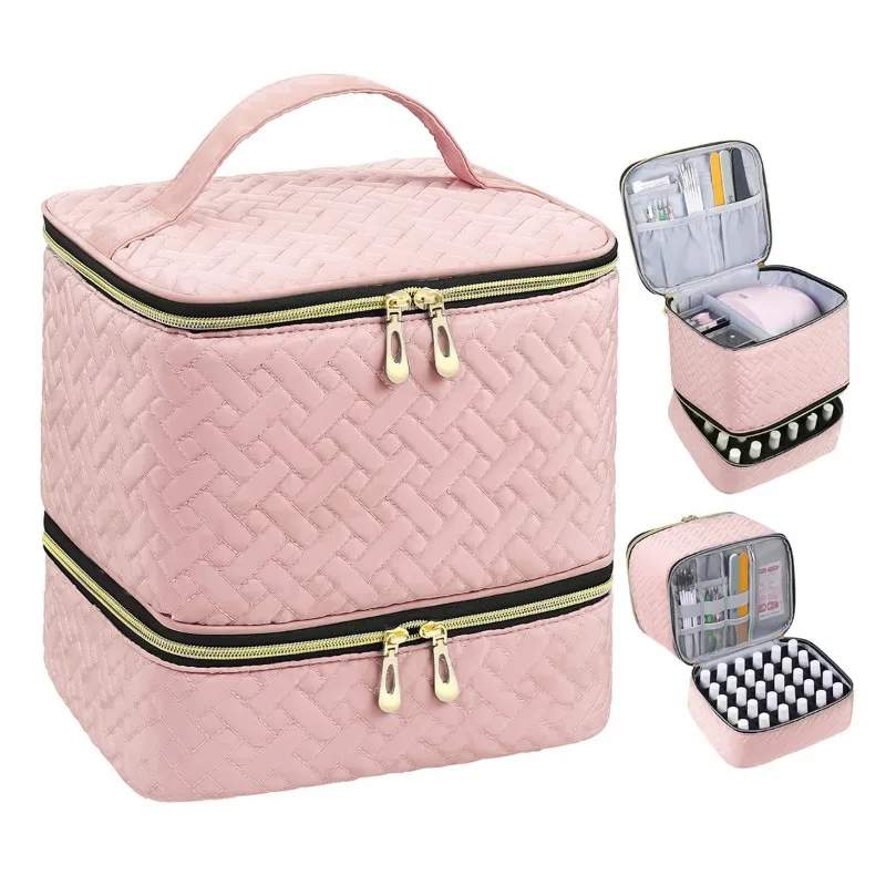 Portable Double-layer Nail Polish Storage Bag Organizer Travel Essential Cosmetic Oil Storage Box Multi-function Storage Bag