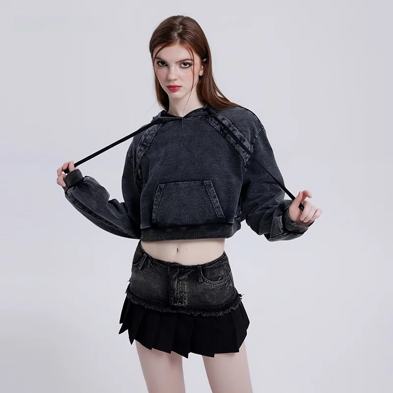 

Faionable ort Skirt And Top Set for Women Vintage Early Autumn Spicy Girl ort Sle Cotton Long Sve round Ne Two P...