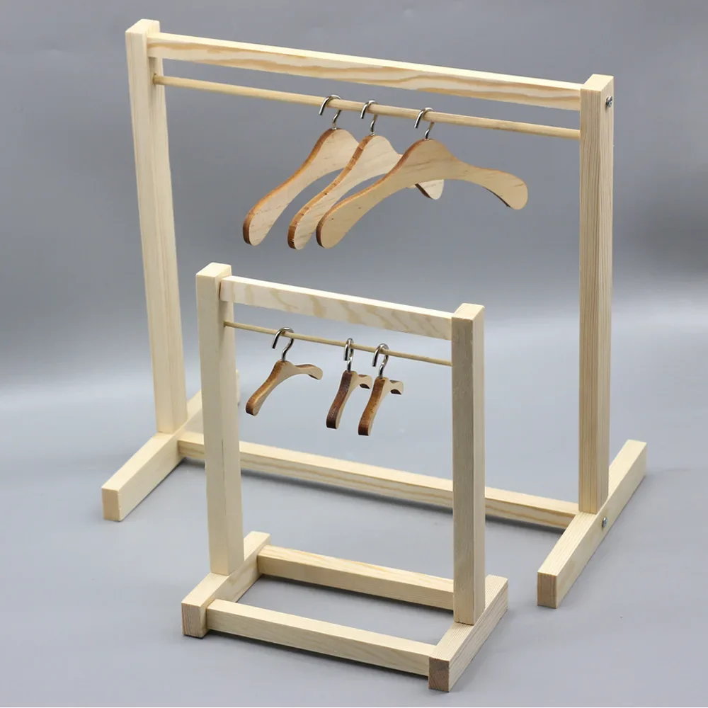 Exquisite Mini Wooden Hanger Display Rack Designed Specifically for Dolls - Perfect for Storing and Displaying Small Clothes