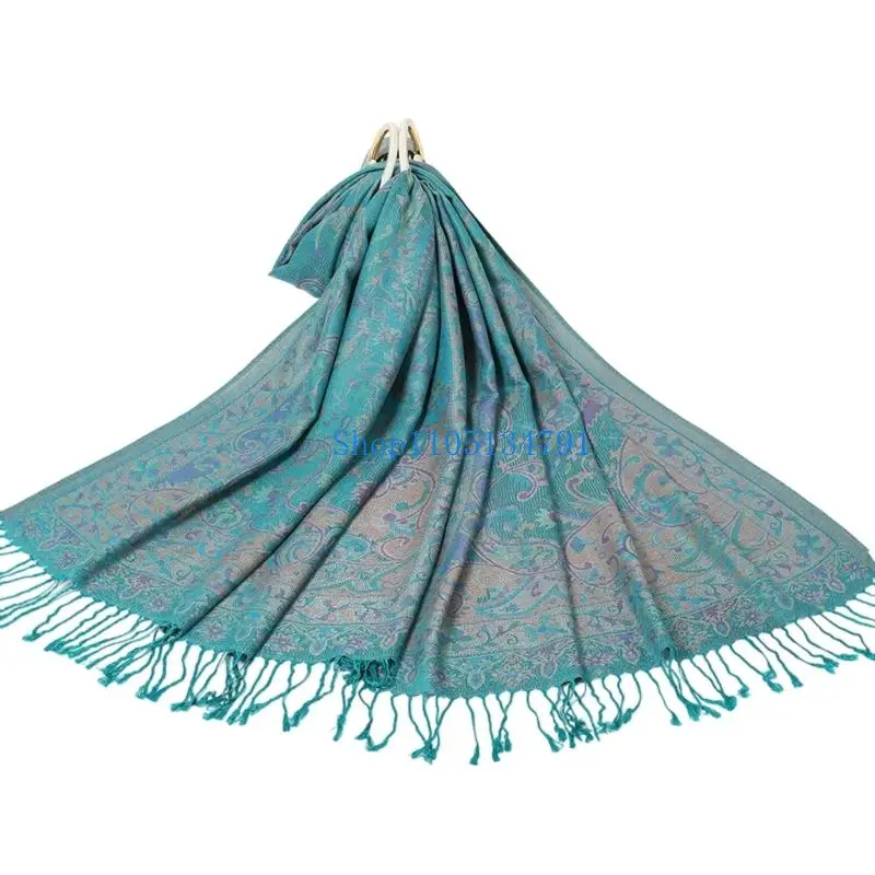 

98km Ethnic Cashew Design Scarf Long Fringed Shawl Wrap Breathable Bohemian Pattern Shoulder Cover Accessory For Women Girl