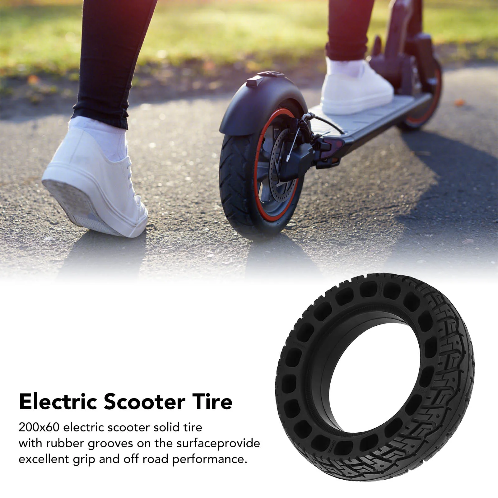 Picture 3: 200x60 Electric Scooter Solid Tire Replacement Impact Resistance Easy Using High Quality Rubber Scooter Tire for Different Roads