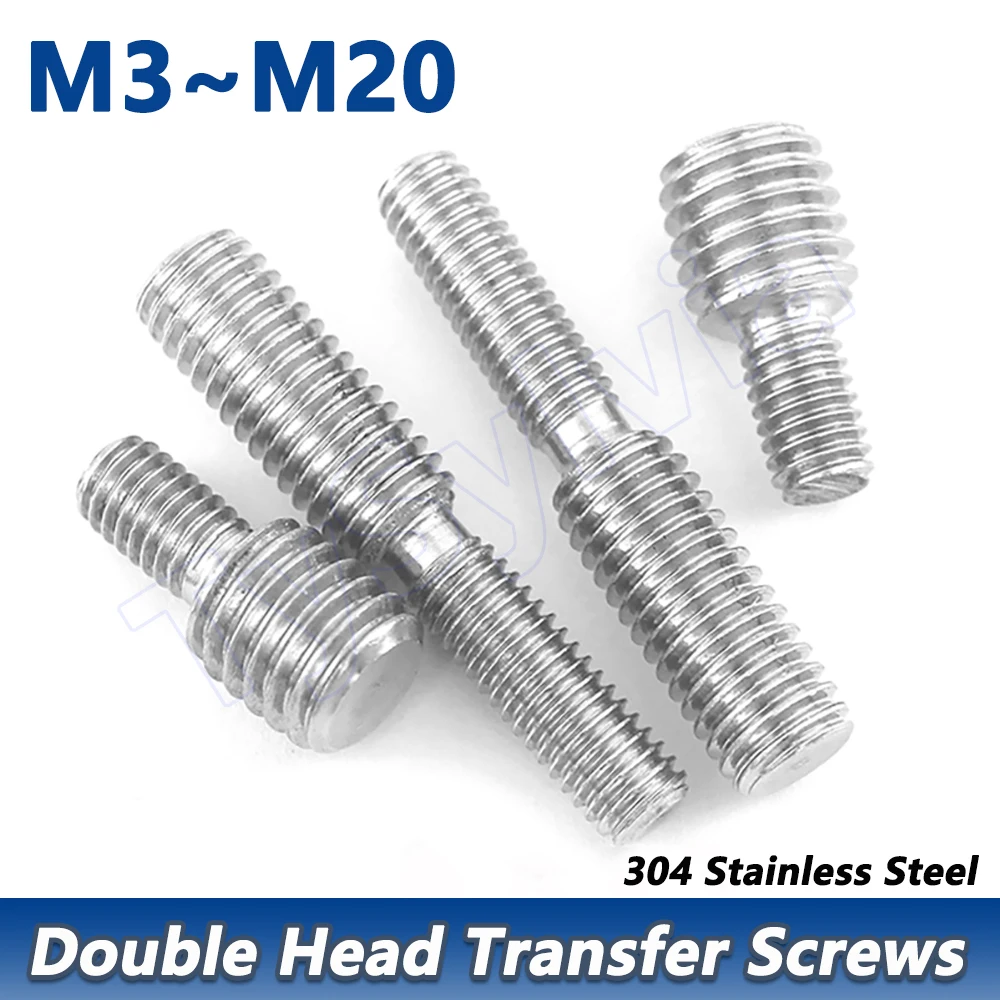 

304 Stainless Steel Double Ended Male to Male Threaded Adapter Bolt M3 M4 M5 M6 M8 M10 M12 M14 M16 M20 Conversion Screws