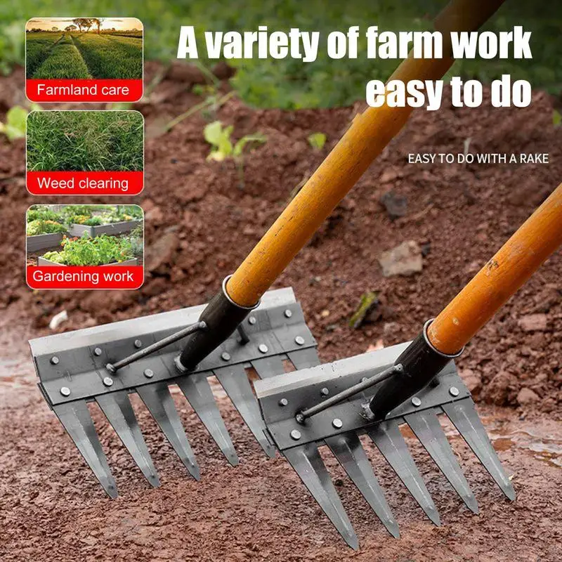 Carbon Steel Garden Hand Rake Farm Tool Weeding Scarifier Agricultural Nail Harrow Metal Harrow Garden Weeding Tool