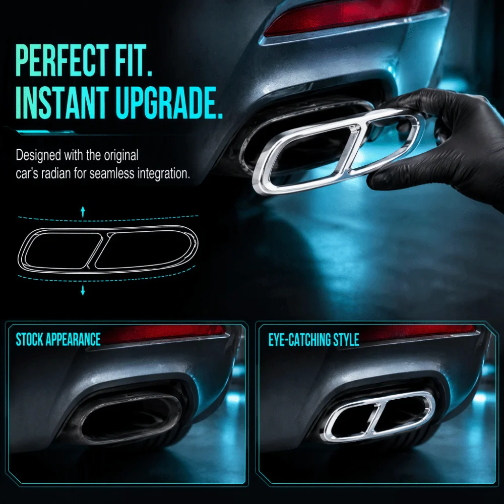Stainless Steel Exhaust Tail Pipe Cover Exhaust Pipe Trim for Mercedes Benz GLE-Class W166 2016-2019 / GLS-Class X166 2016-2019