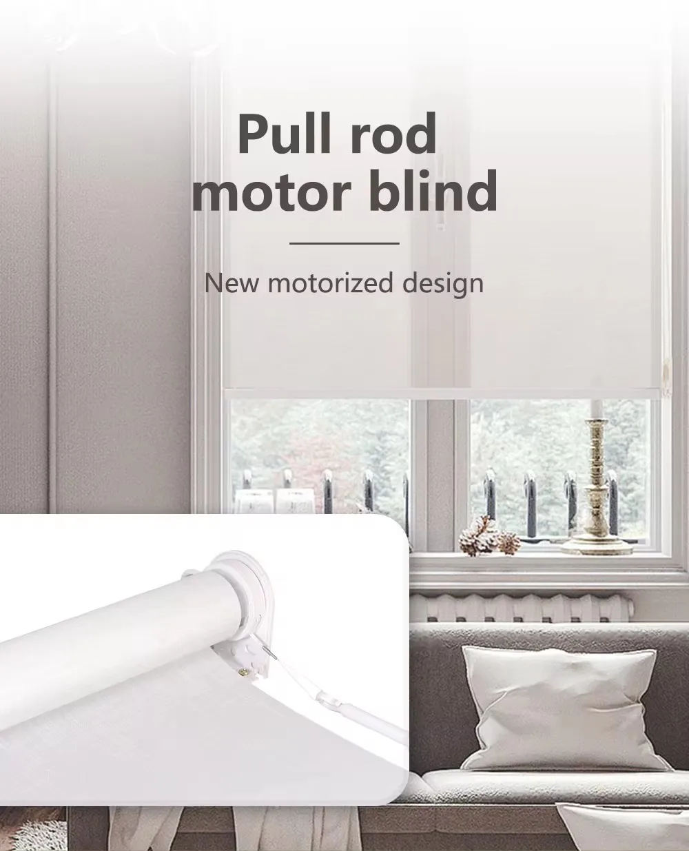 Cordless Roller Blinds for USA Canada Semi-Blackout Fabric Roller Blind Motor &Manual Pull Rod System Customized Size Home Deco