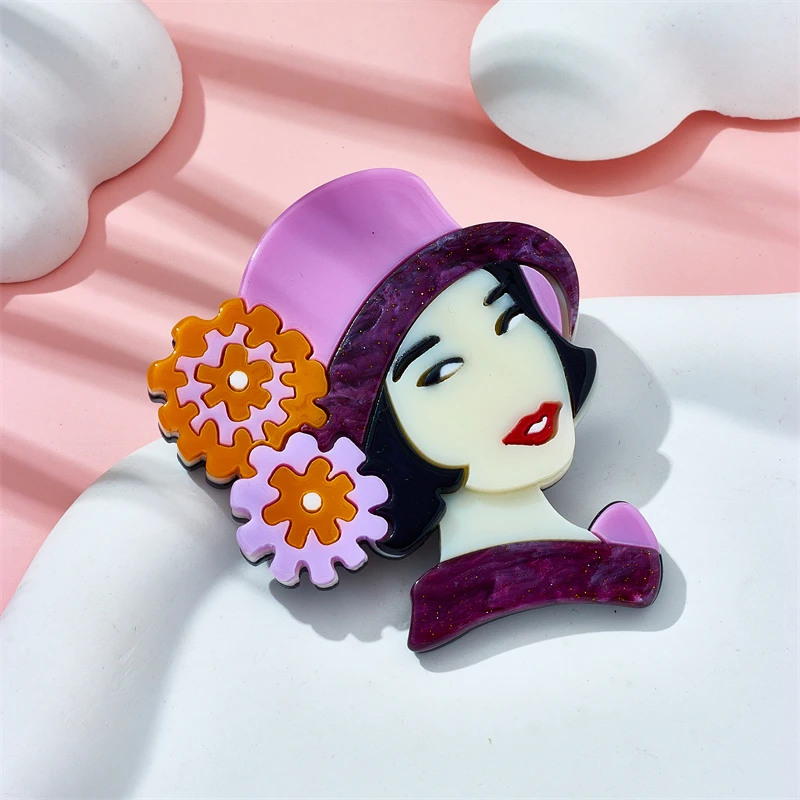 YAOLOGE Acrylic Multicolor Fashion Queen Lady Sweet Girl Brooches For Unisex Cartoon Sexy Female Figure Brooch Pins Jewelry Gift