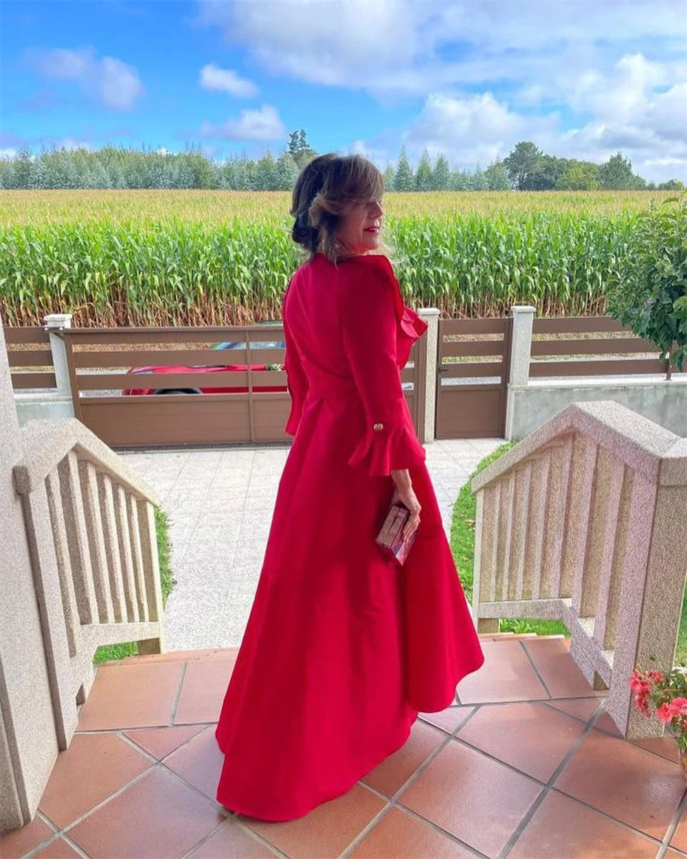 فستان سهرة من الساتان عالي الجودة مخصص برقبة على شكل حرف v فستان حفلات بفيونكة رشيقة كلاسيكي بأكمام طويلة وكشكشة على شكل حرف a Celebr