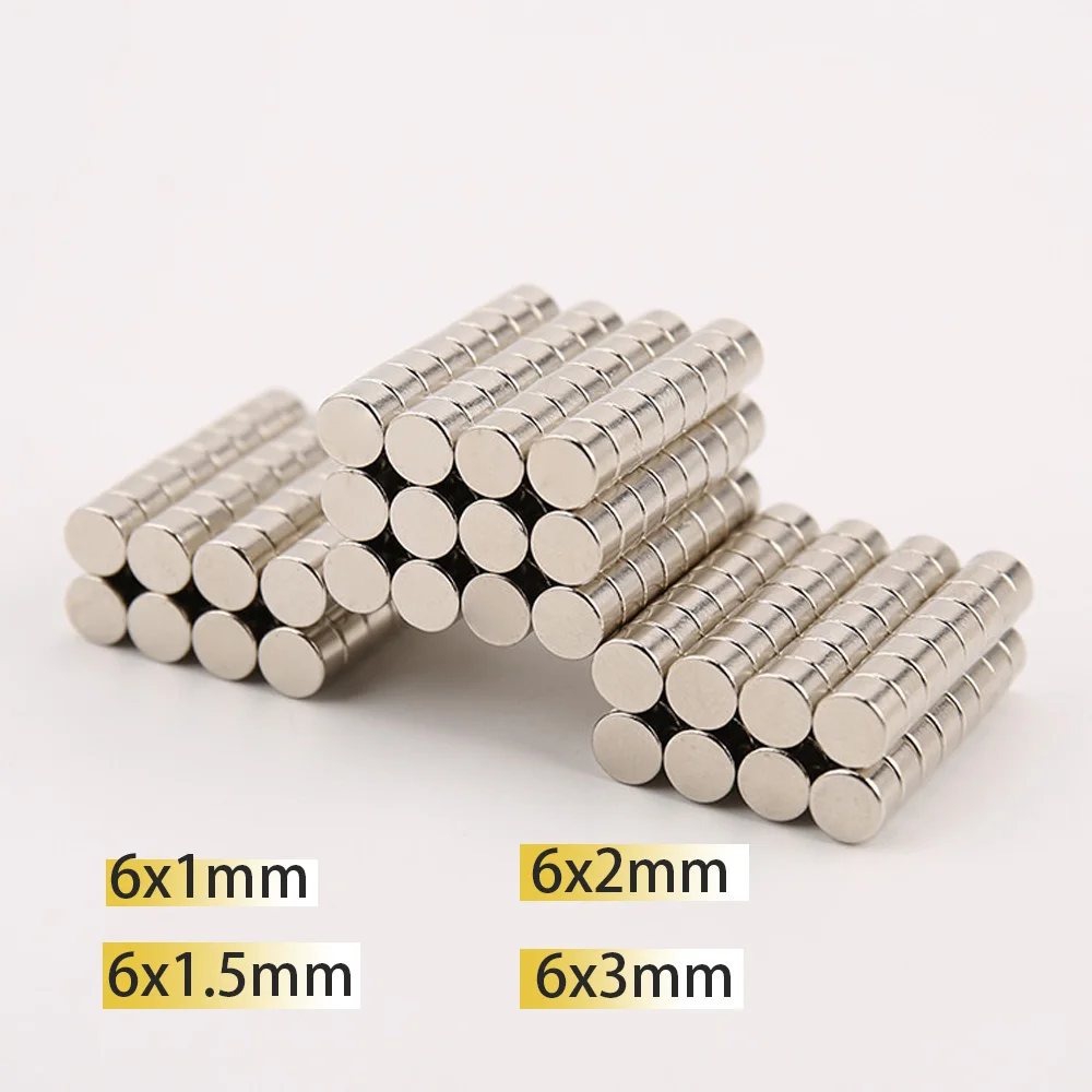 50-300pcs 6x1 6x1.5 6x2 6x3 Round Mini  N35 Super Powerful Neodymium 6*1 Magnets Fridge Search Magnetic Nickle Coating