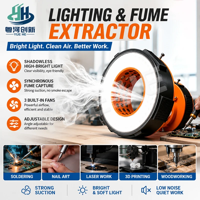 JF8 Lighting Fume Extractor Shadowless High-Bright Light 3 Built-in Fans Synchronous Fume Capture Adjustable for Soldering Tools