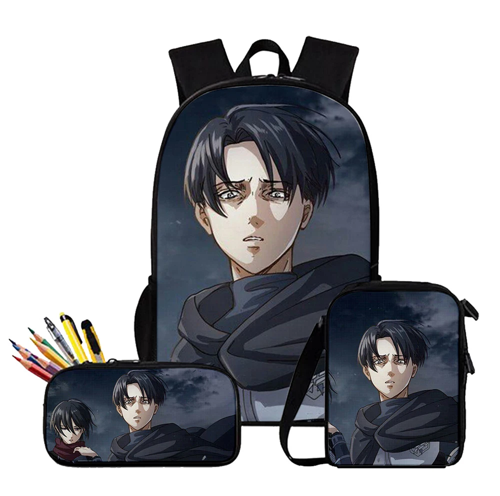 Popular Attack on Titan 3D Print 3pcs/Set pupil School Bags Laptop Daypack Backpack Inclined shoulder bag Pencil Case