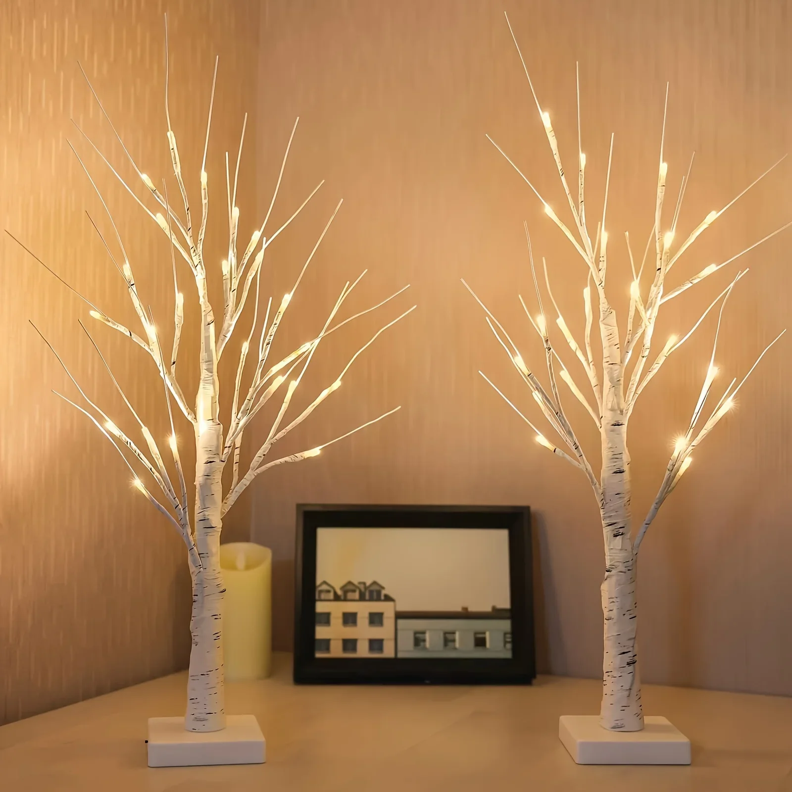 1pc Easter Tree, Birch Tree Adjustable Branches 3AA and USB Power Supply, Bedroom Decorative Tree Light (Without Battery)