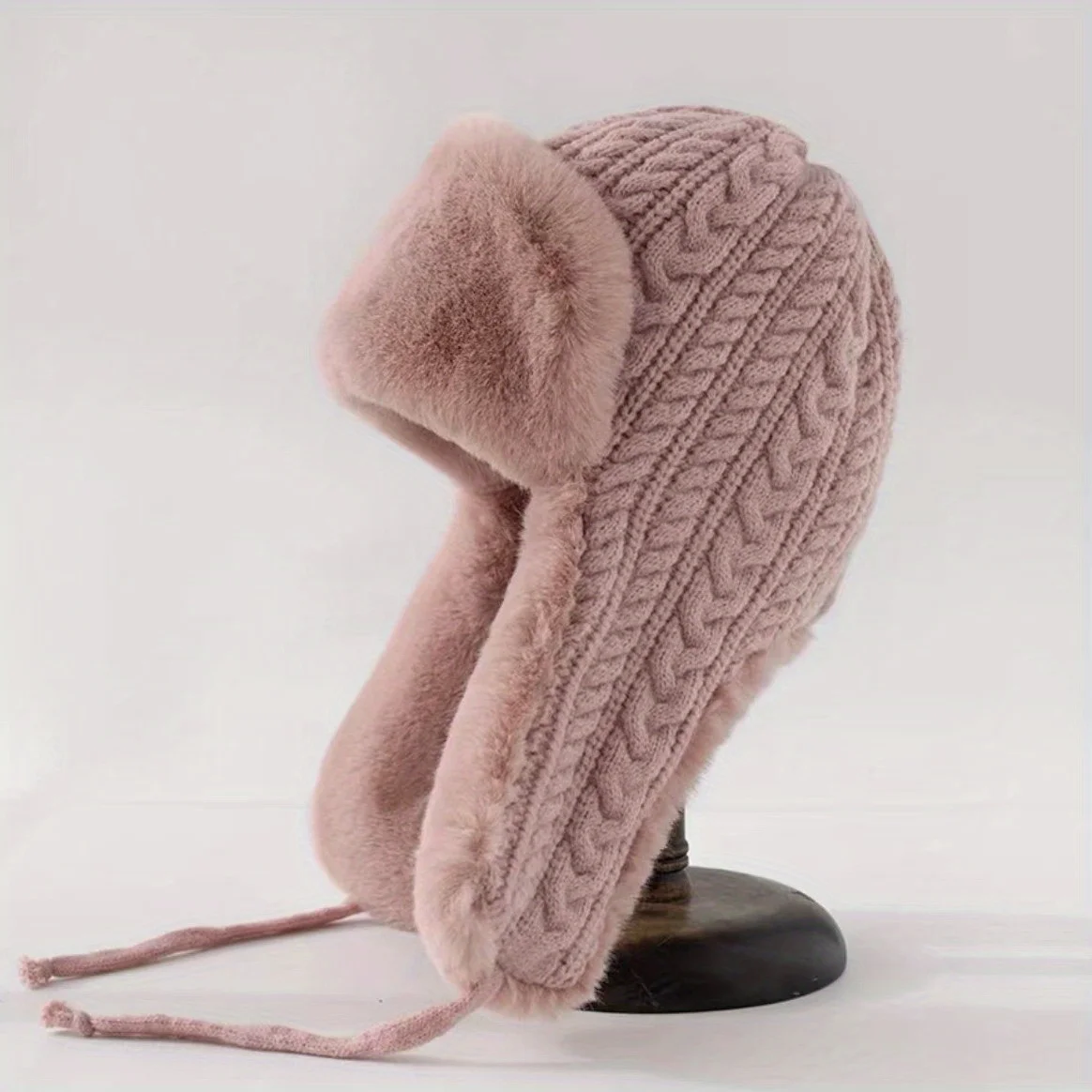 Women's Knit Hat with Extended Ear Flaps - Windproof Winter Cap for Cycling, Korean Style Thickened Tie-Fastened Design
