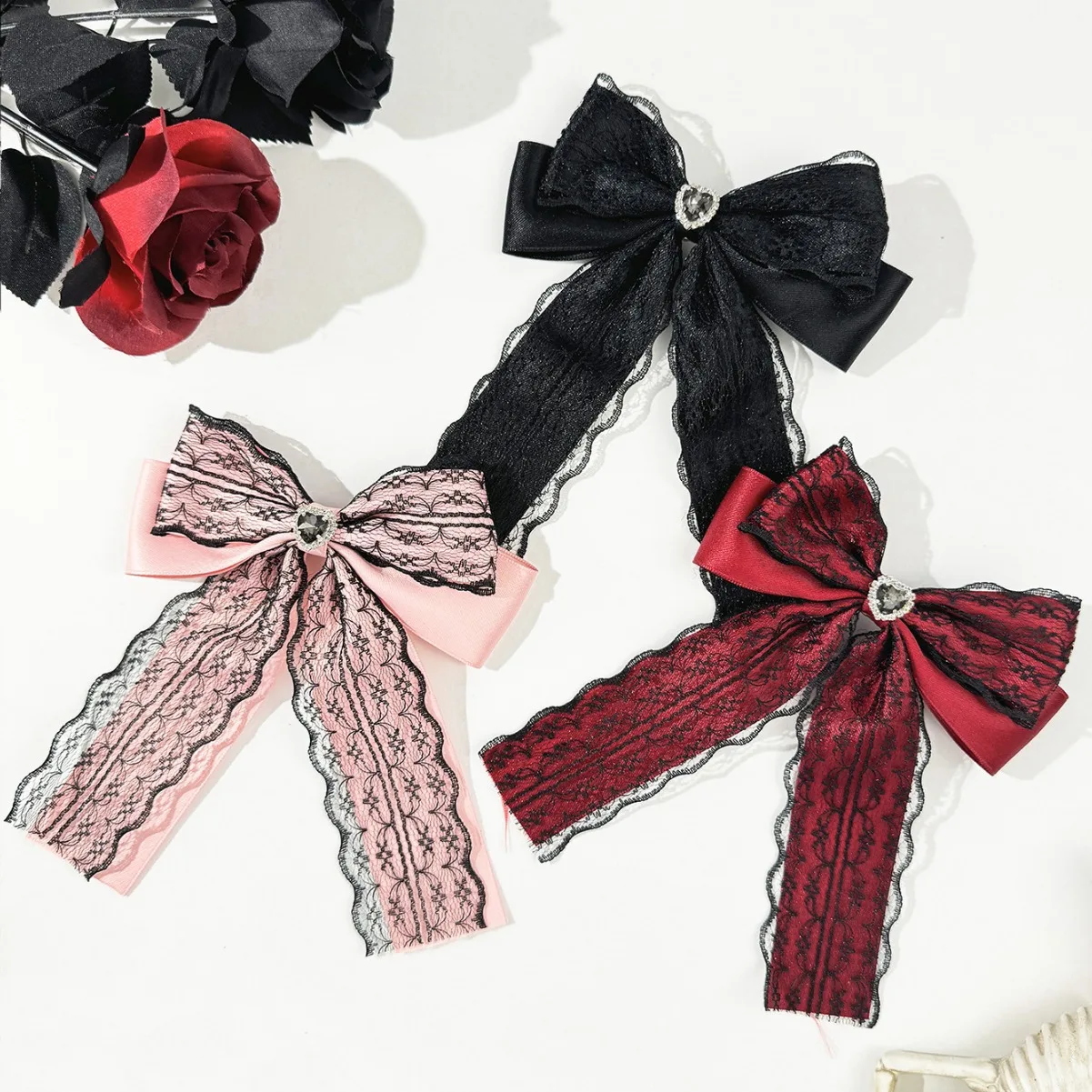 

20 Pcs/Lot, 5.5" Street Girl Gothic Style Lace Ribbon Bow Hair Clips Women Hair Accessories