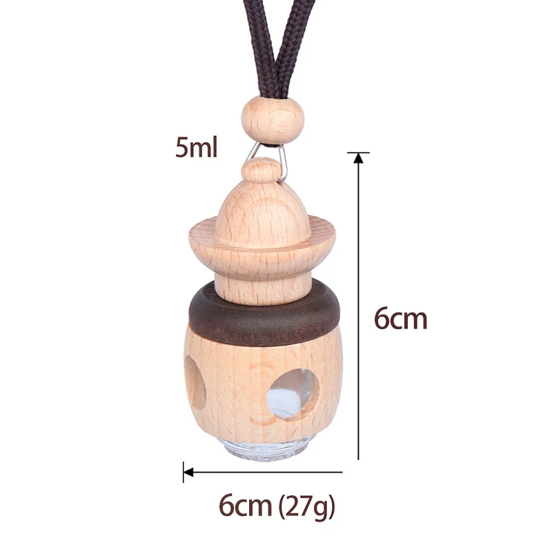 Refillable Perfume Bottles Empty 5ml Wooden Car Aromatherapy Pendant Bottle Wooden Car Accessories and Interior Decorations