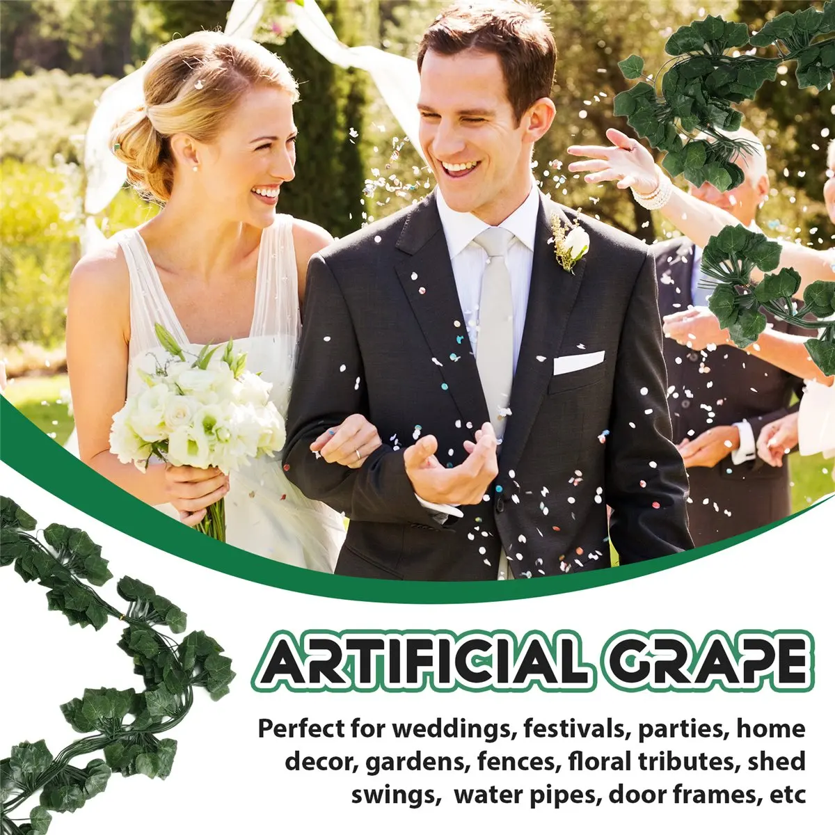 KSOL 12 Strands Artificial Fake Grape Vines Ivy Leaves with 3 Strings Grapes for Wedding Party Home Wall Decoration